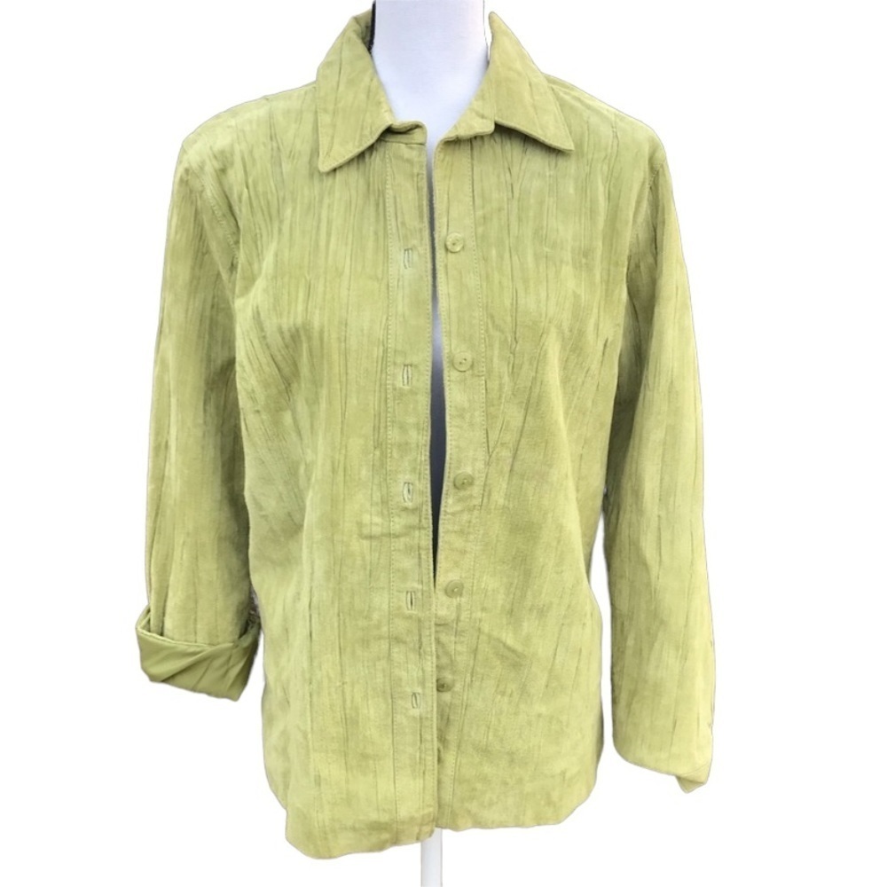 Coldwater Creek Green Suede Leather Shirt Jacket Size M